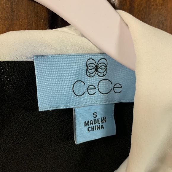 CeCe Black Long Sleeve Color Block Pleated Collar Top size small - Picture 8 of 13